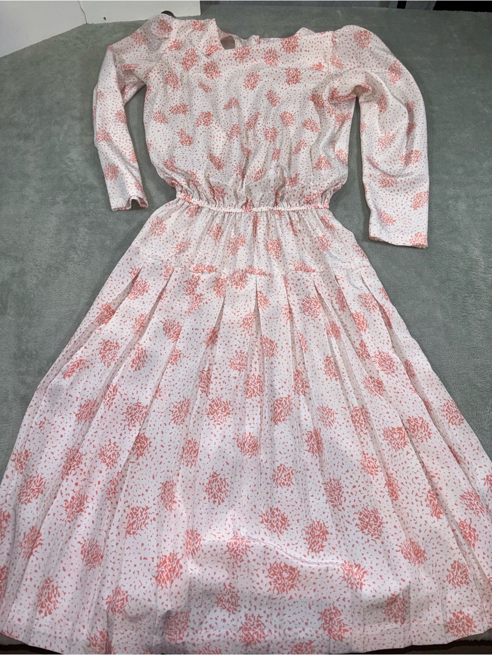 VTG Starlo Pink Floral Midi Dress Pleated Cinched Waist 70s 80s Made in USA 5/6